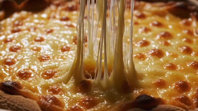 Close Up Hot Melted Cheese Pull Texture with Fork for Pizza Lasagna Pie Gourmet Food Marketing and Restaurant Ads