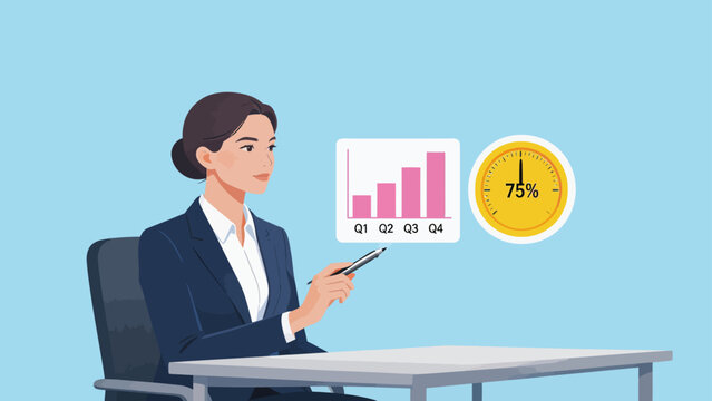 Businesswoman with data charts