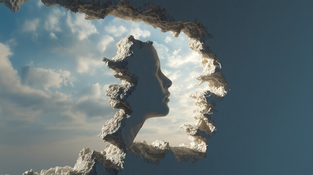 Human head silhouette made of clouds conceptual mental freedom idea
