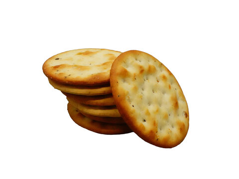 Delicious and Crisp Baked Crackers Stacked Perfectly on White Background