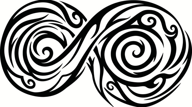 Black Infinity Symbol with Swirls Design.