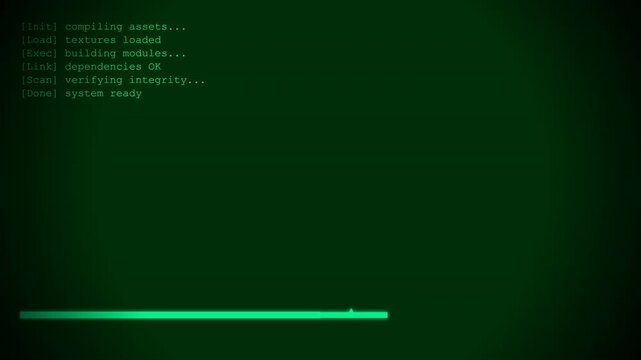Green digital loading screen with futuristic computer interface
