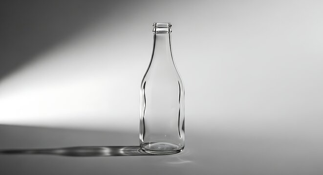 Transparent glass bottle on minimal background