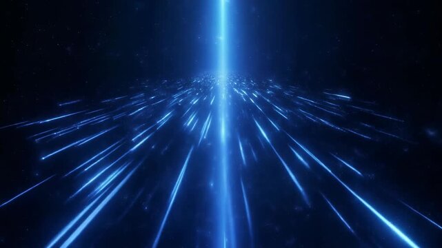 Blue light streaks converge to bright vertical beam in dark space