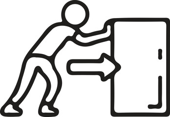 Fototapeta premium Icon of a person pushing a large rectangular object with movement, strength