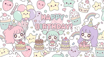 Fototapeta premium happy birthday card with bunny