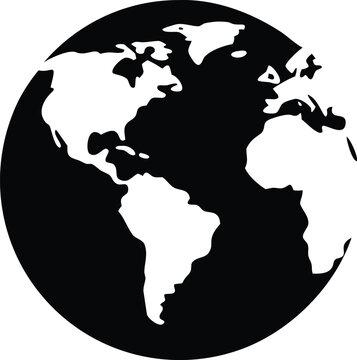 World globe vector icon black silhouette of planet earth with continents isolated on transparent background.