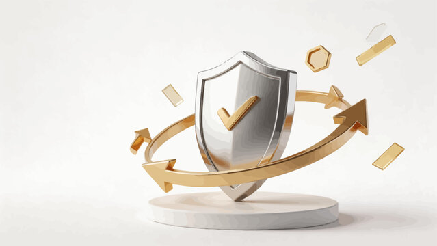 Shield with check mark and golden arrows
