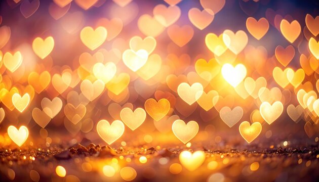 Golden heart shaped lights background texture.