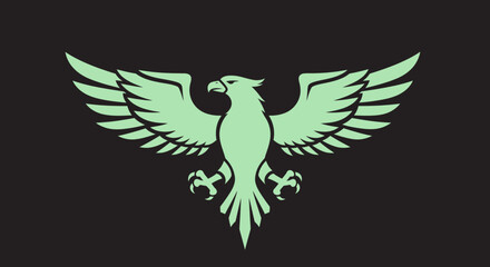 Obraz premium Minimalist green eagle silhouette with spread wings on black background