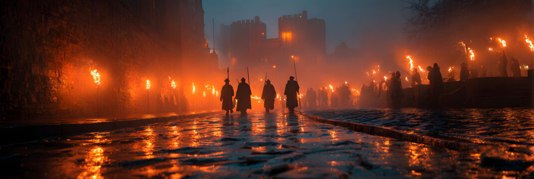 Halloween in Edinburgh, Scotland is marked by the Samhuinn Fire Festival, which incorporates Celtic traditions. Ghost tours are offered through ancient streets, castles, and AI Generative.