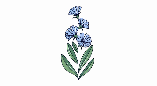 A delicate sprig of blue wildflowers with green leaves, presented against a plain background