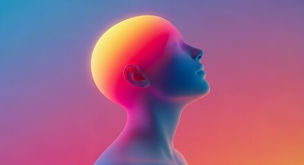 Obraz premium Ethereal human silhouette looking upward in a glowing mist. Mindfulness and spiritual wellness. Person tilting head back toward a warm light in a peaceful transition