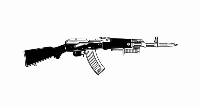 Black and white illustration of a rifle with a bayonet attached