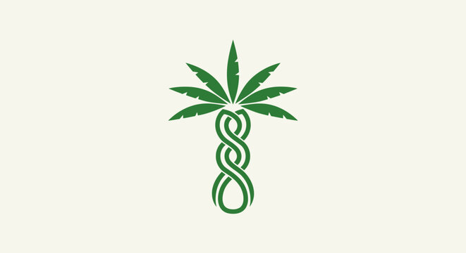 Minimalist green palm tree logo with infinity loop trunk