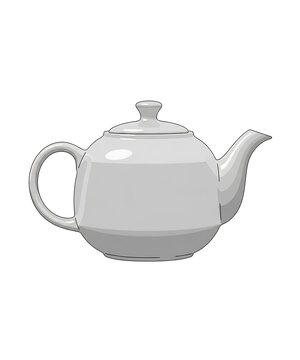Vector illustration of white ceramic teapot with lid symbolizing tea brewing and household kitchenware