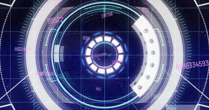 Central HUD graphic receiving ping and spinning rings, updating magenta digits for tech calibration