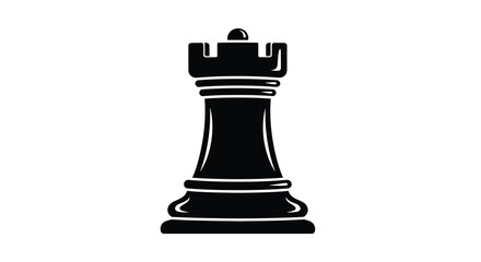 A stark black and white silhouette depicts a chess rook a strategic game piece high quality © Pvect02
