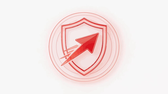 Red shield with arrow icon on white background