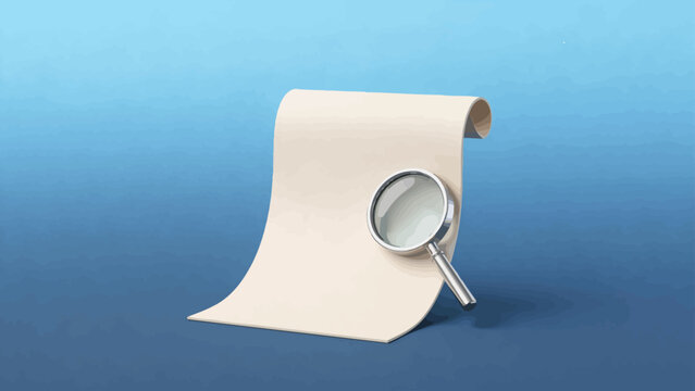 Scroll and magnifying glass on blue background