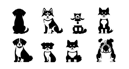 Cute Dog Breeds Set Vector Illustration – Flat Cartoon Sitting Dogs © BadhanChandra