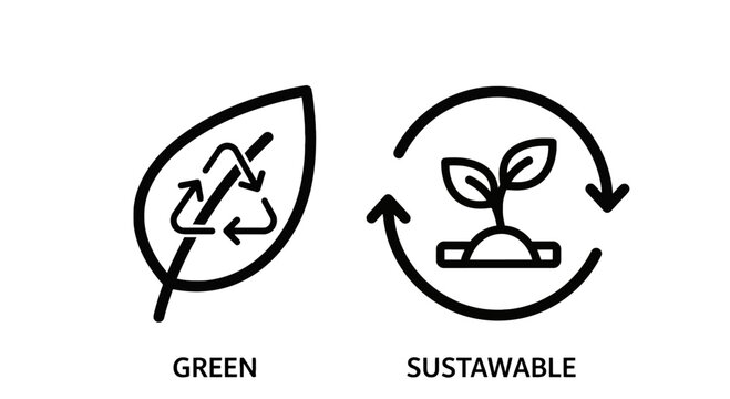 Green leaf with recycling symbol and sustainable plant icons recycling sustainable environment circular biodegradable compostable conservation