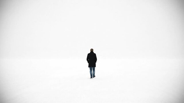 Man walking alone in white background.