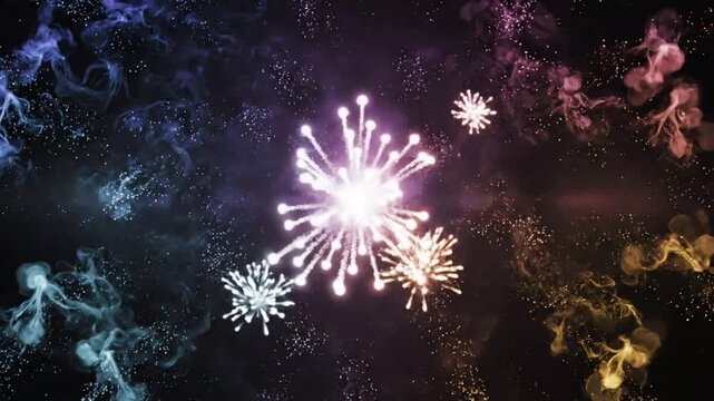 Bright colorful fireworks display exploding in the night sky with stunning light show