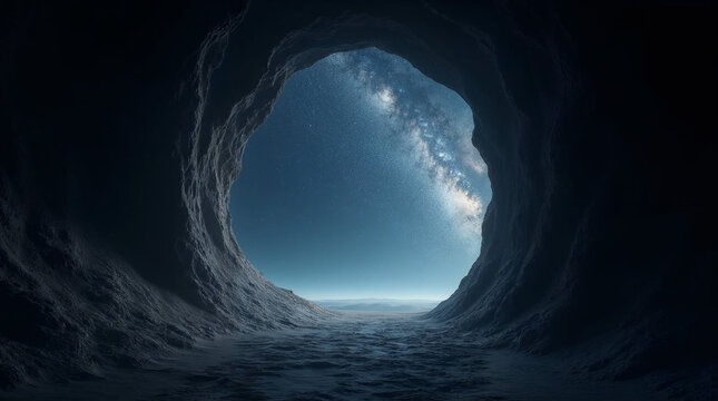 Great view of the milky-way, seem from inside a cave on a high mountain