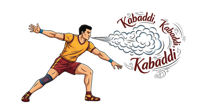 Athlete playing Kabaddi sport with blowing air and text vector illustration