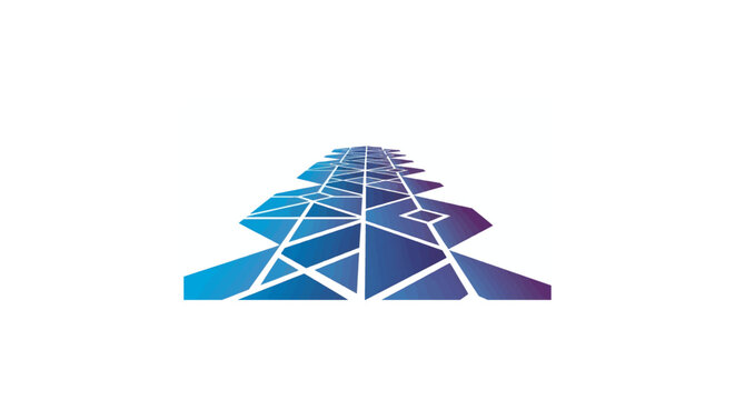 Abstract geometric arrow shape composed of interconnected triangular facets in blue and purple gradient last 2026.