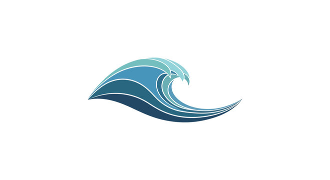 Abstract stylized ocean wave logo design in blue tones last 2026.