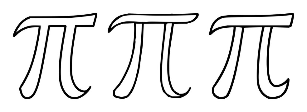 Pi icon set with stylized black line art on white background featuring pi symbol, line drawing, mathematical notation with minimalism and geometry