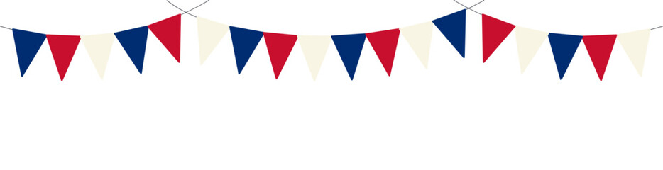 Fourth of July festive blue, red, white bunting, flags illustration. USA Independence Day, July 4th, United States of America holiday banner design element. Flat vector on transparent background © Maria Skrigan