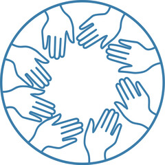 Fototapeta premium An illustrative graphic showing multiple hands reaching inwards to form a perfect circle, symbolizing concepts of community, unity, teamwork, and collective support among people.