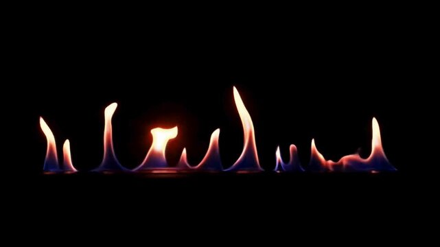 Burning Fire Line on Dark Background &ndash; Minimal Flame Effect, Heat Energy and Abstract Fire Concept. 4k Video