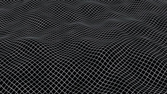 Abstract Motion Graphic of a Topographical White Wireframe Surface Wave. 4K
