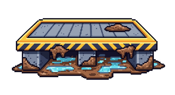 Pixel Art Construction Site Drainage System Illustration.