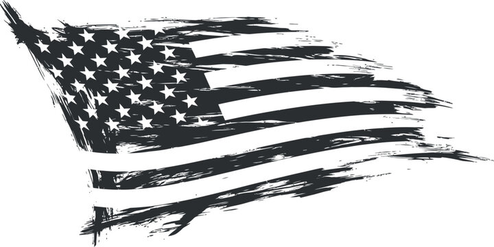 A distressed American flag rendered with grunge brush strokes, symbolizing independence and patriotism. Ideal for patriotic events, political themes, and historical retrospectives.