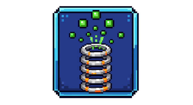 Pixel Art Data Server Icon with Green Cubes.