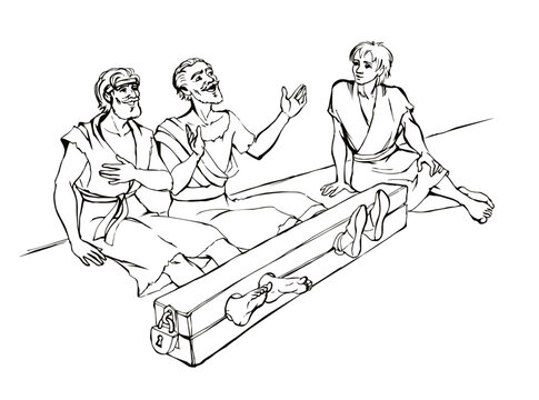 Paul and Silas in prison. Vector drawing
