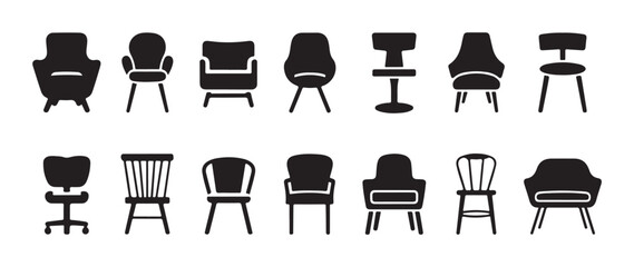 Contemporary furniture collection displaying stylish armchair and dining chair silhouettes for interior decorating. © Farik