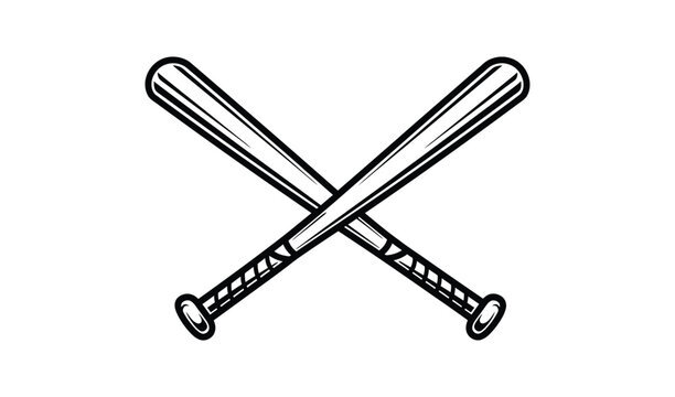 Two baseball bats crossed over each other on a in a simple line drawing style