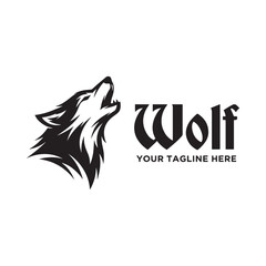 Black and white illustration of a wolf howling with stylized text © ariyan