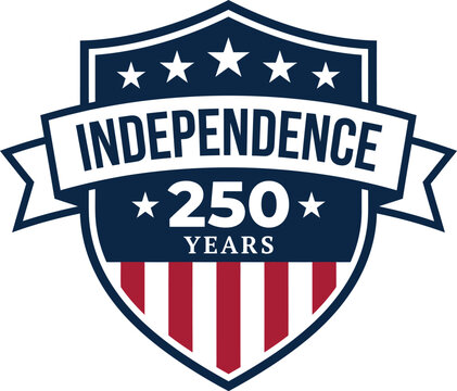 American independence 250 years shield logo with stars and stripes design element