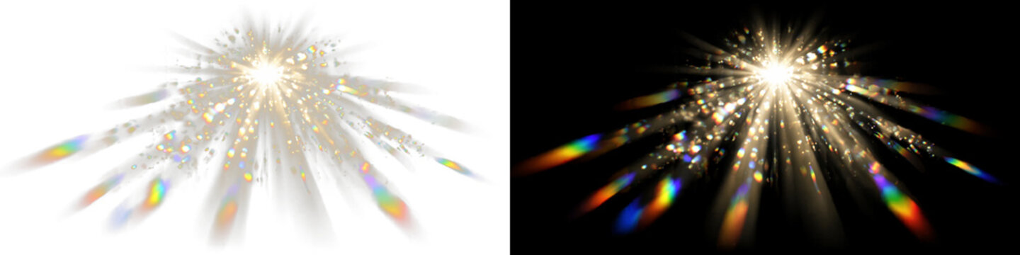 Bright golden starburst glow sparkle light rays prism explosion png overlay element