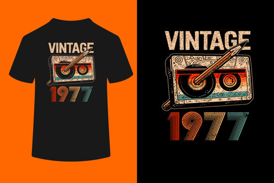 mb Vintage 1977 Cassette Tape Pencil Retro Classic Birthday T-Shirt
