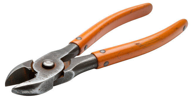 Orange-handled locking pliers gripping metal wire securely