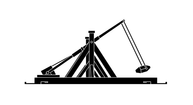 Oil pumpjack industrial silhouette icon with rigid beam and counterweight in minimal flat style