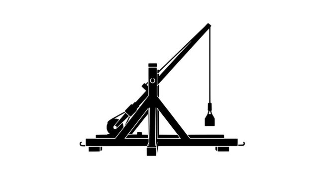 Catapult medieval siege engine with counterweight and throwing arm featuring vector, illustration, history